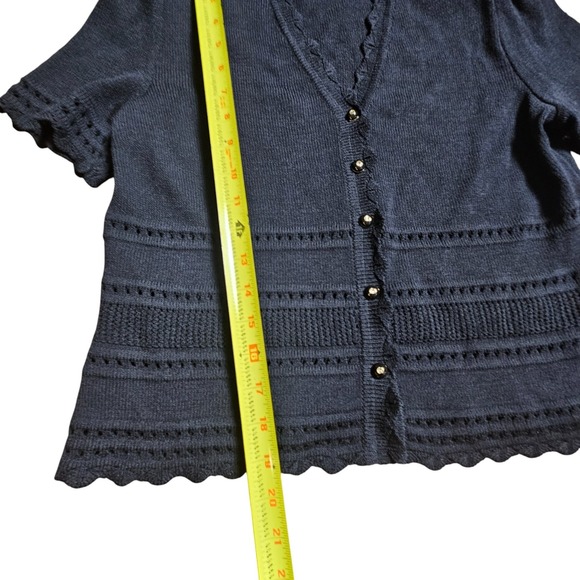 St.John Collection Santana Knit Short Sleeve Sweater Top 4 Button Up Scallop Hem - Picture 7 of 7